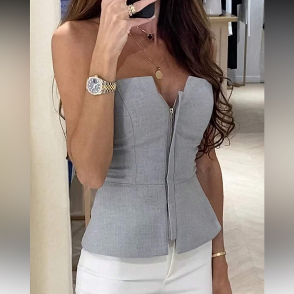 Elegant Gray Strapless Top